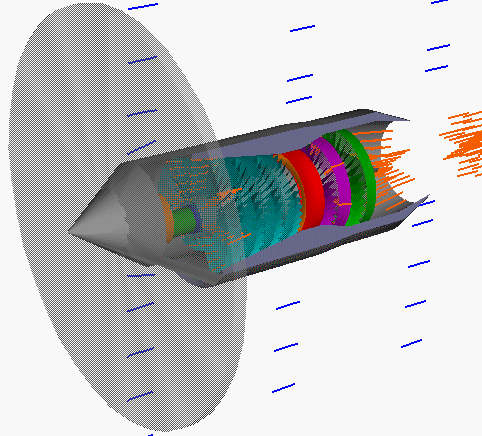 Animation du turbopropulseur — flux d'air à travers l'hélice et le moteur