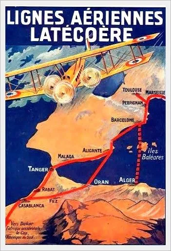 Carte des Lignes Aériennes Latécoère