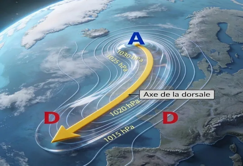 Talweg sur une carte isobarique — vallée de basses pressions