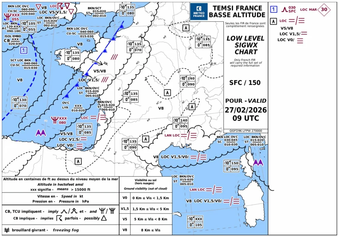 Carte TEMSI France Basse Altitude — 27 février 2026 09 UTC