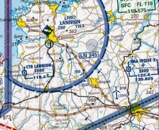 Extrait de carte OACI — CTR Lannion et TMA Iroise